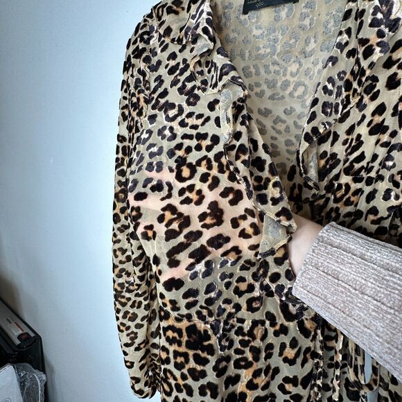 House of Harlow 1960 Cheetah Print Lafayette Wrap Front Tie Maxi Dress Ruffle L - Picture 7 of 16